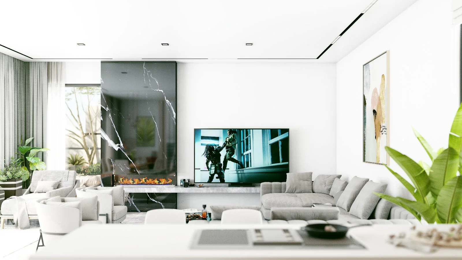 Wohnzimmer mit Kamin
